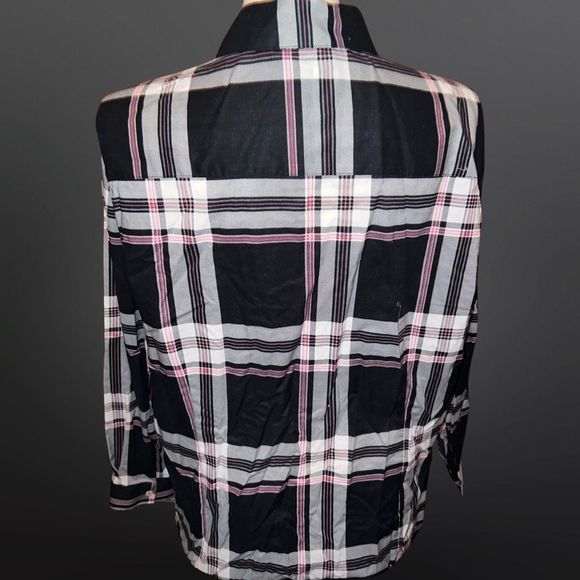 NWT Plus Size Foxcroft Black White Pink Check Button Up Shirt Size 22W - Picture 7 of 7